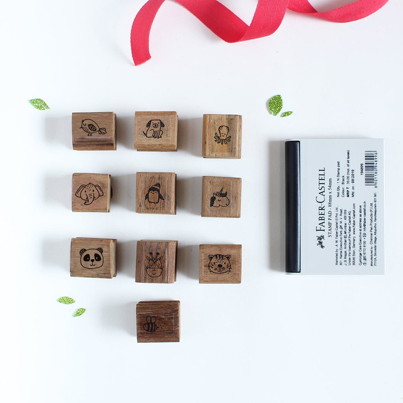 Wooden Craft Icon Stamps Ten Stamps Set With Stamp Pad – Animals 1