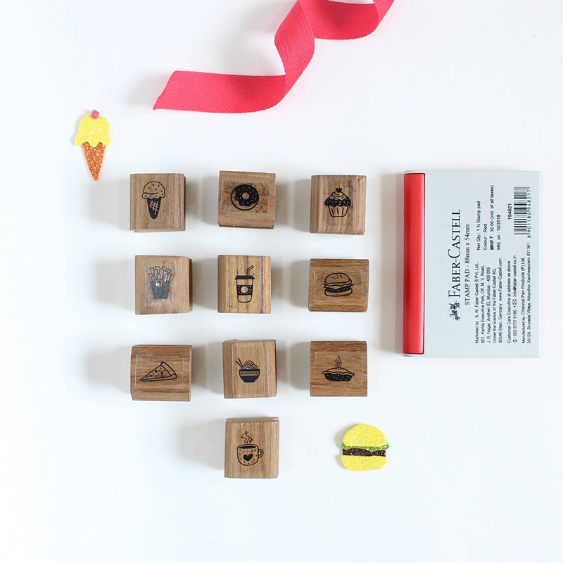 Wooden Craft Icon Stamps Ten Stamps Set With Stamp Pad –  Food & Drinks