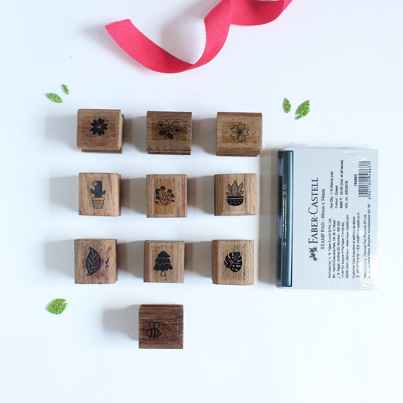 Wooden Craft Icon Stamps Ten Stamps Set With Stamp Pad – Nature