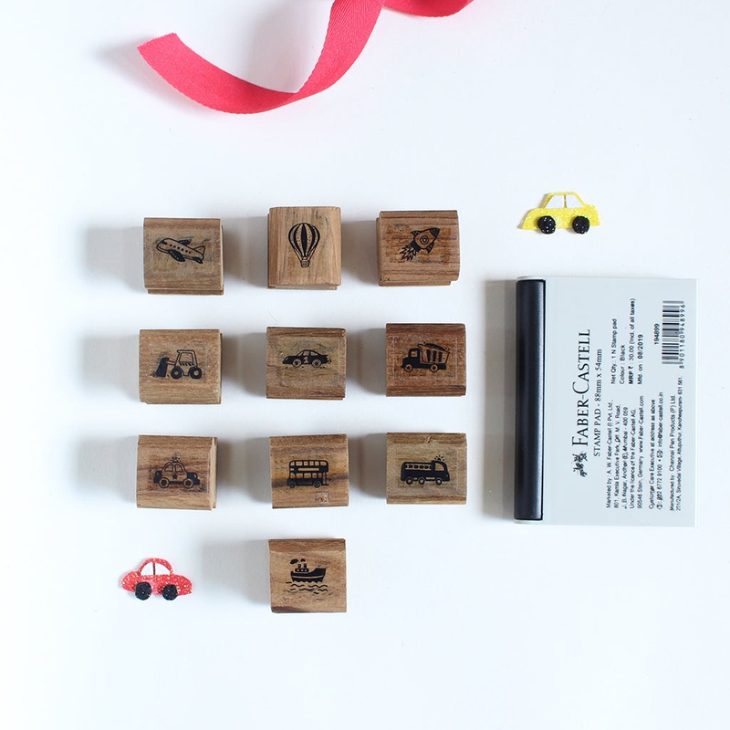 Wooden Craft Icon Stamps Ten Stamps Set With Stamp Pad – Vehicles