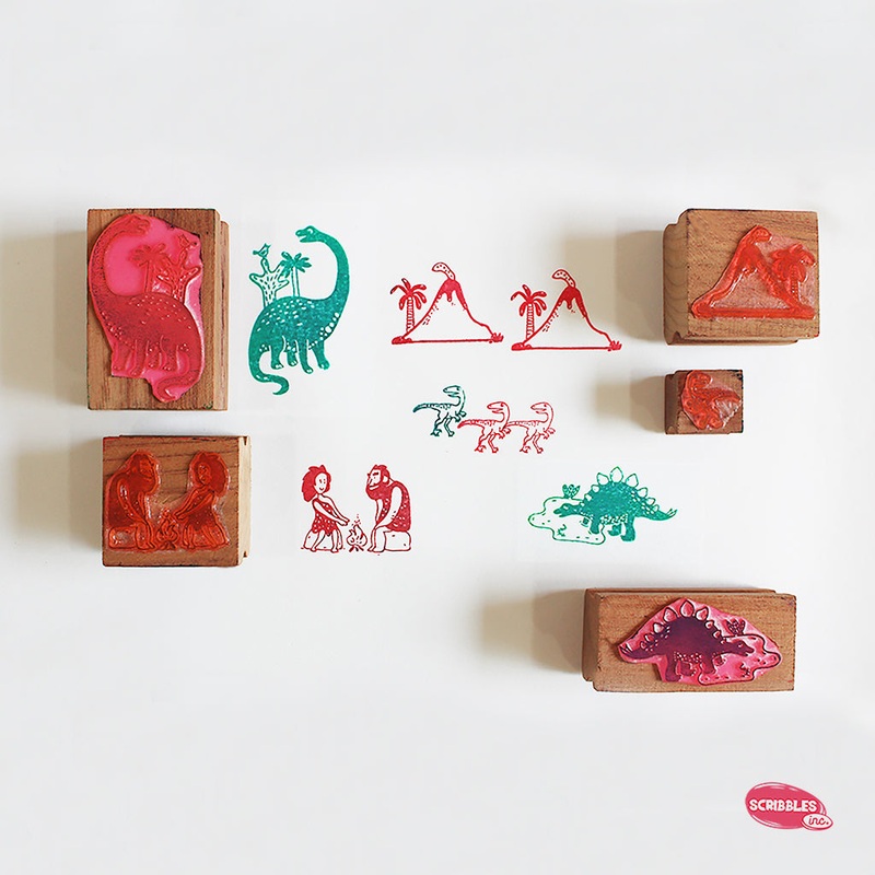 Wooden Stamp-A-Scene – Pre-historic Life (Red & Green Stamp Pad)