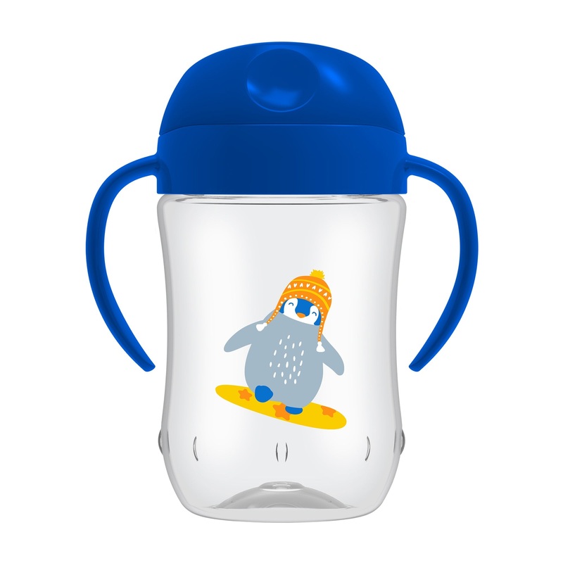 Dr. Brown’s Sipper Soft-Spout Toddler Cup with Handles (9 to 24 Months) Blue Penguin Deco