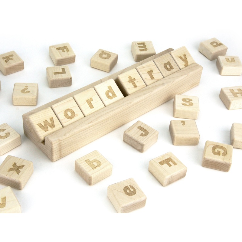 Engraved Maple Word Tray Alphabet Spelling Set