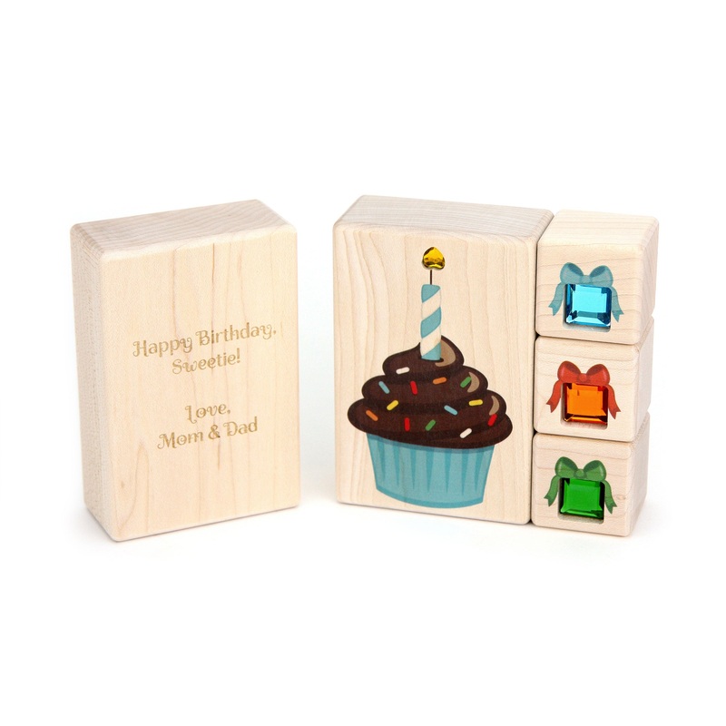 4 pc. Blue Cupcake Gem Message Blocks