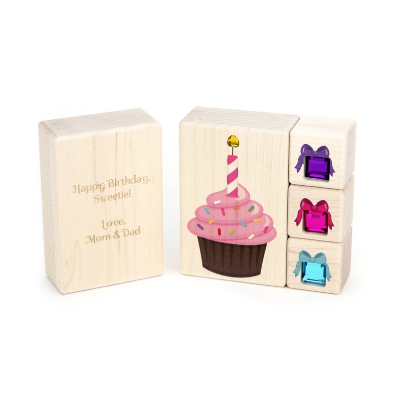 4 pc. Pink & Chocolate Cupcake Gem Message Blocks
