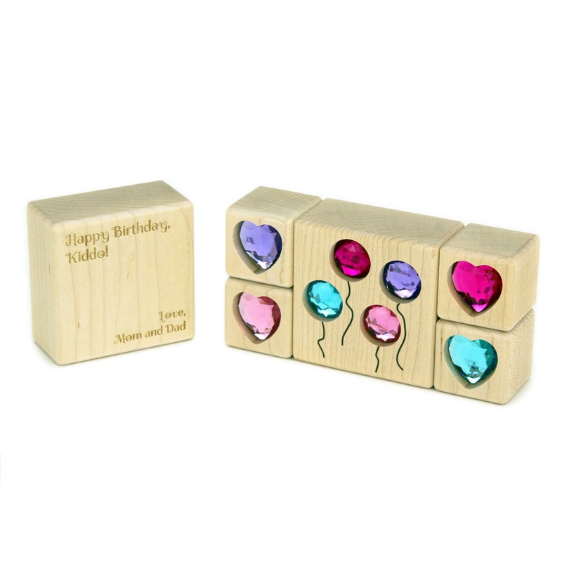 5 pc. Balloons & Hearts Gem Message Blocks